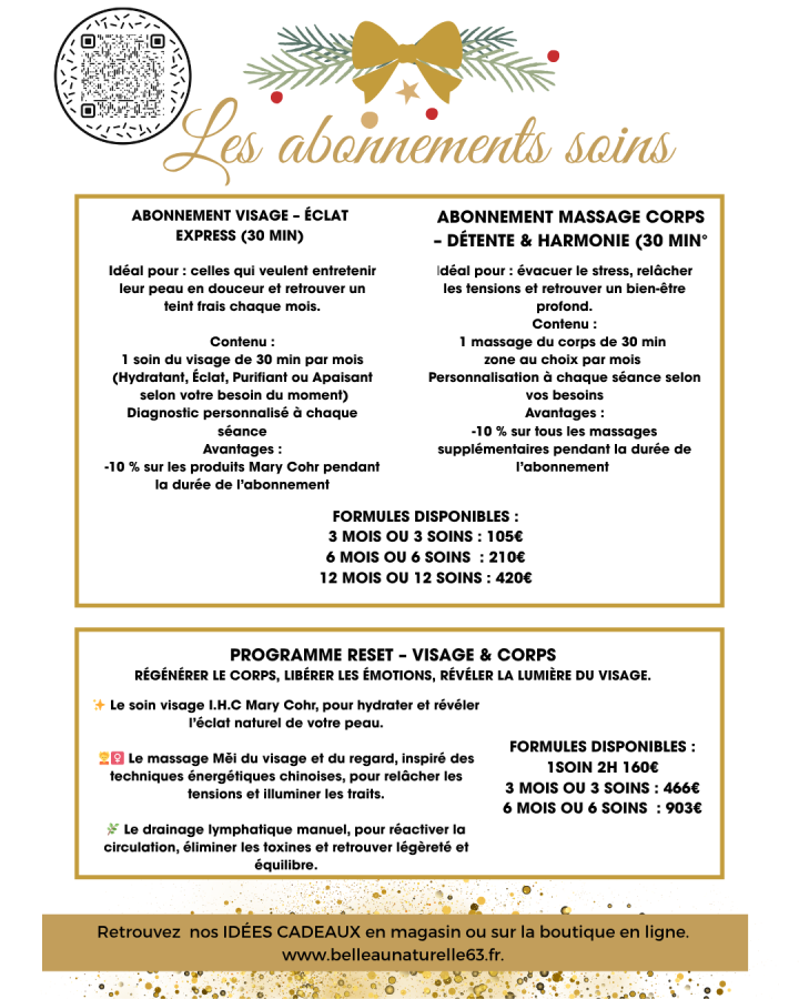 idées de cartes cadeaux institut de beauté belle au Natur'Elle Clermont Ferrand 